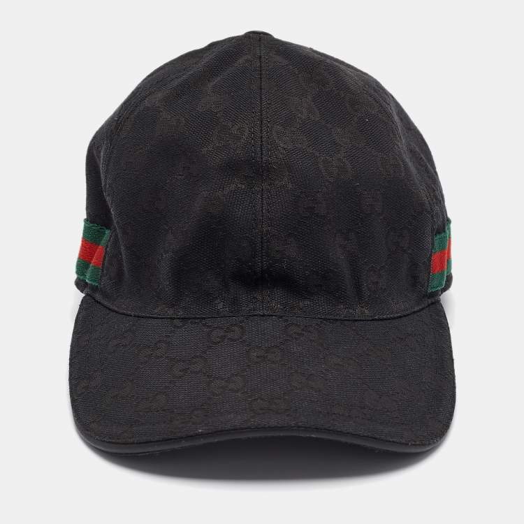 Pre Owned Gucci Black Original GG Canvas With Web Baseball Cap S