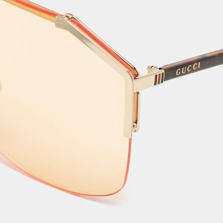 Pre Owned Gucci Peach GG0291S Shield Sunglasses