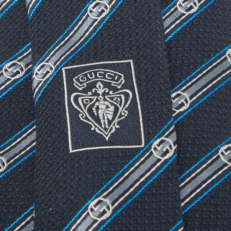 Pre Owned Gucci Navy Blue Striped Silk Blend Tie