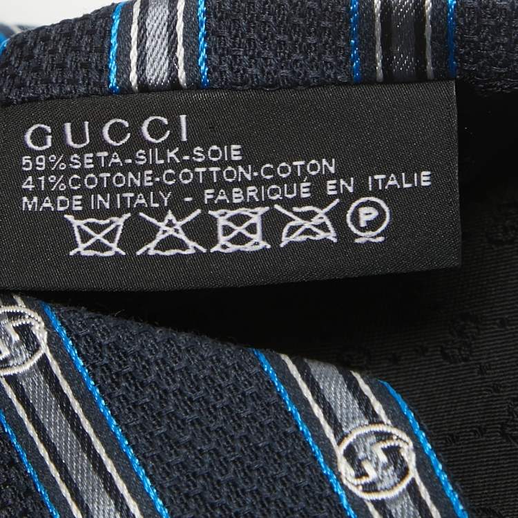 Pre Owned Gucci Navy Blue Striped Silk Blend Tie
