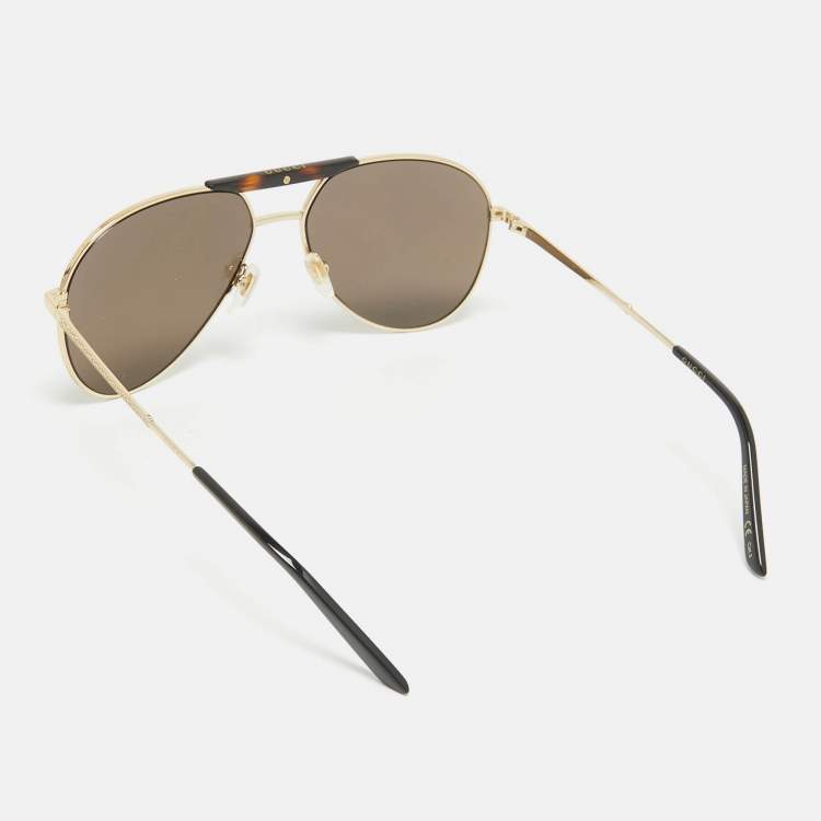 Pre Owned Gucci Brown GG0242S Aviator Sunglasses