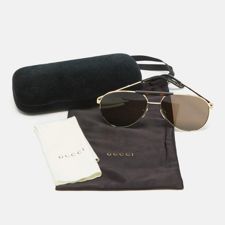 Pre Owned Gucci Brown GG0242S Aviator Sunglasses