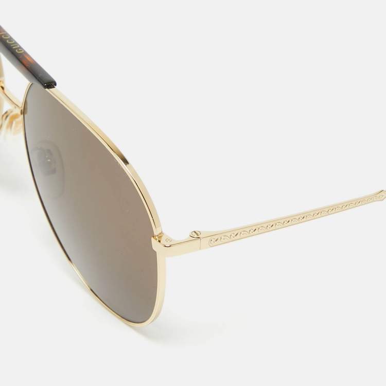 Pre Owned Gucci Brown GG0242S Aviator Sunglasses