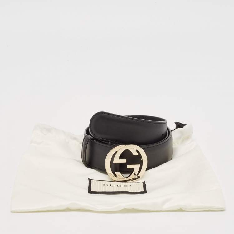 مملوكة مسبقًا Gucci Black Leather Interlocking G Buckle Belt 90 CM