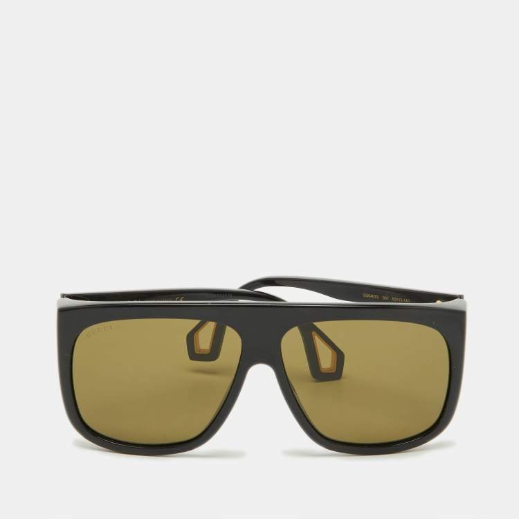Pre Owned Gucci Black/Green GG0467S Oversized Square Sunglasses