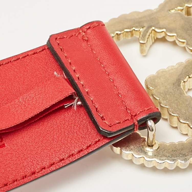 Pre Owned Gucci Red Leather Torchon GG Marmont Buckle Belt 80CM