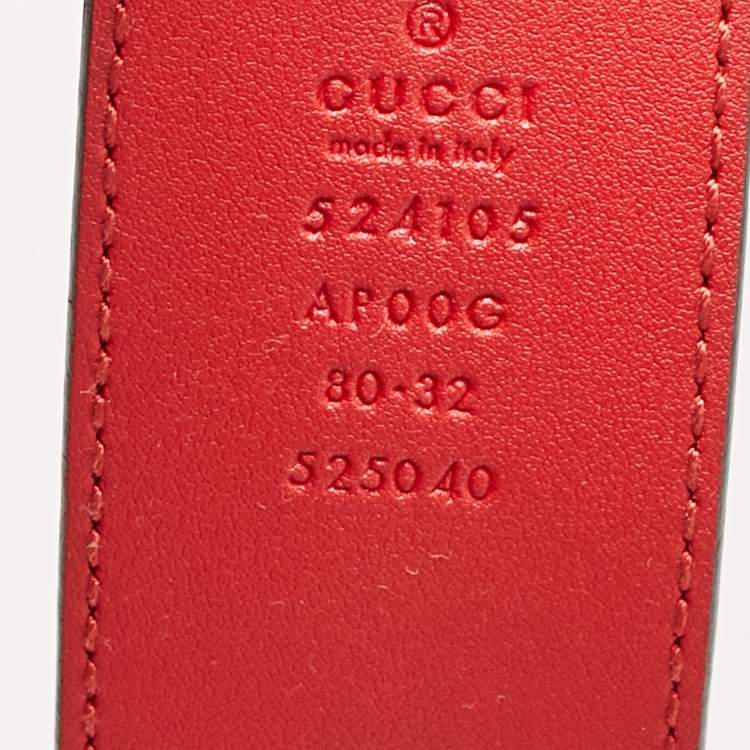 Pre Owned Gucci Red Leather Torchon GG Marmont Buckle Belt 80CM