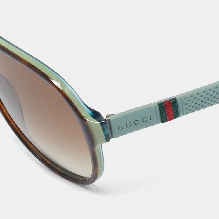 Pre Owned Gucci Brown/Green Gradient GG 1065/S Aviator Sunglasses