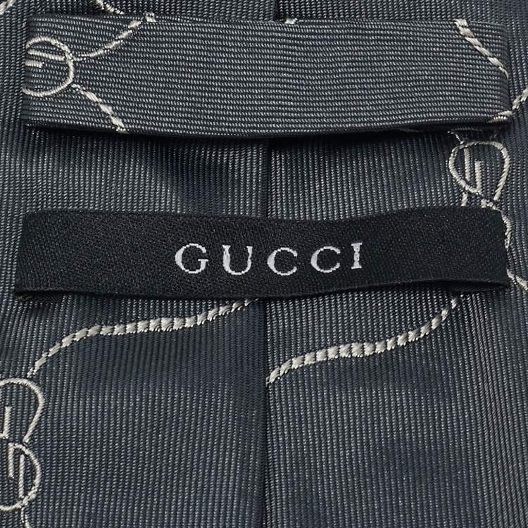 Pre Owned Gucci Grey/White Patterned Silk Tie