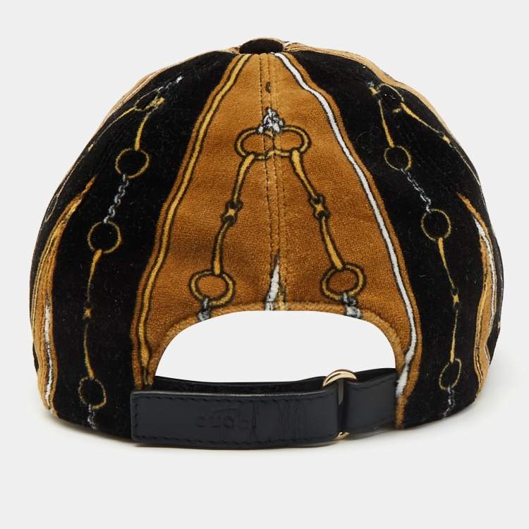 Pre Owned Gucci Black/Brown Chenille Print Velvet Baseball Hat XL