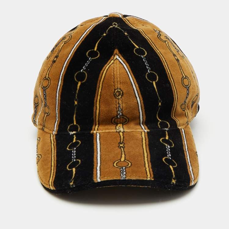 Pre Owned Gucci Black/Brown Chenille Print Velvet Baseball Hat XL