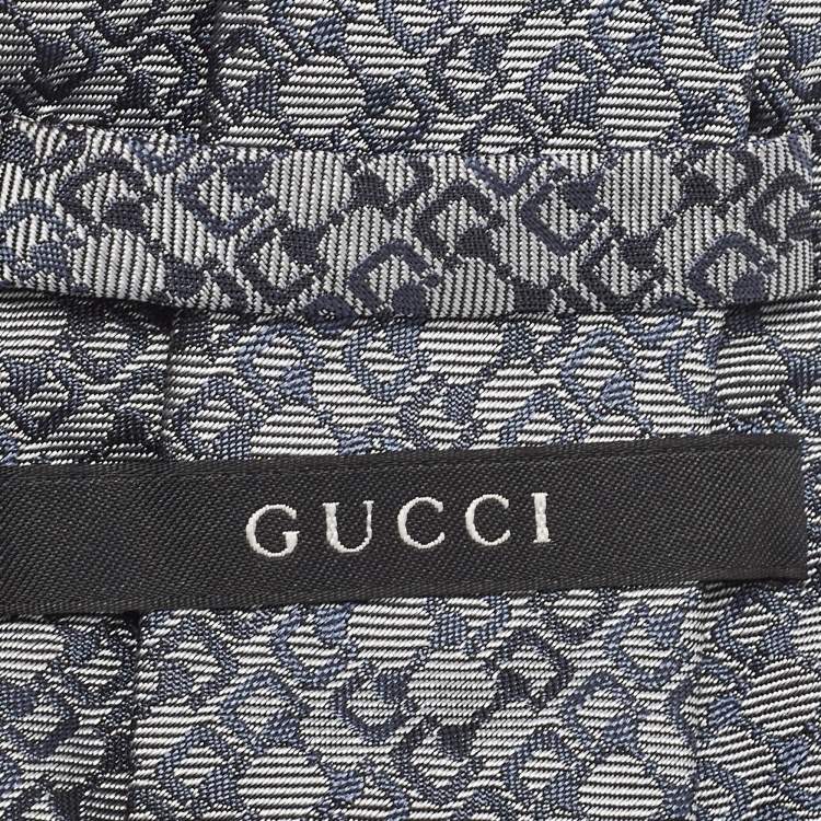 Pre Owned Gucci Blue Patterned Silk Standard Tie 