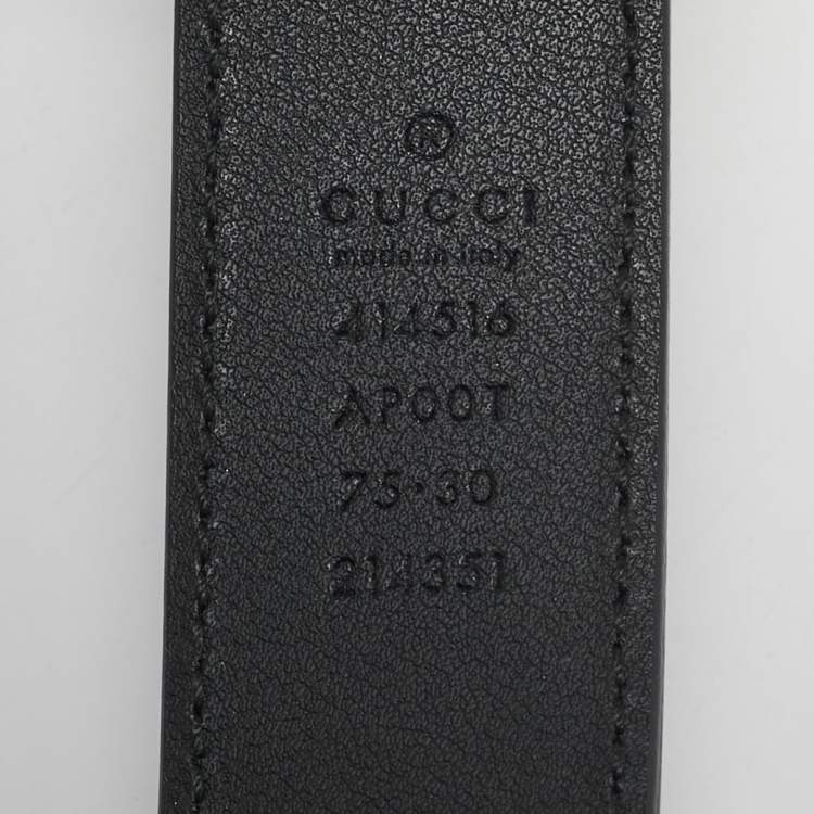 Pre Owned Gucci Black Leather GG Marmont Buckle Slim Belt 75 CM