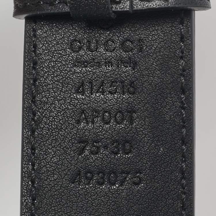 Pre Owned Gucci Black Leather GG Marmont Buckle Slim Belt 75 CM