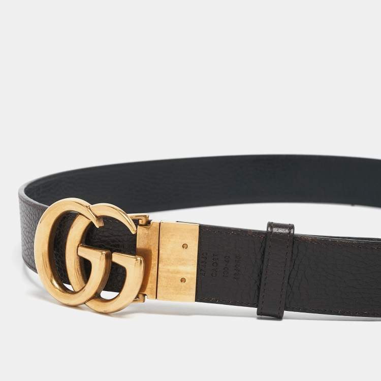 Pre Owned Gucci Black/Brown Leather GG Marmont Reversible Belt 100 CM
