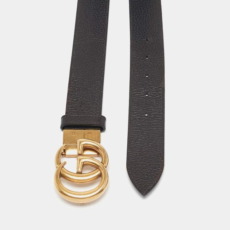 Pre Owned Gucci Black/Brown Leather GG Marmont Reversible Belt 100 CM