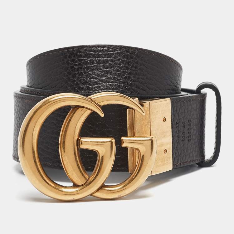 Pre Owned Gucci Black/Brown Leather GG Marmont Reversible Belt 100 CM