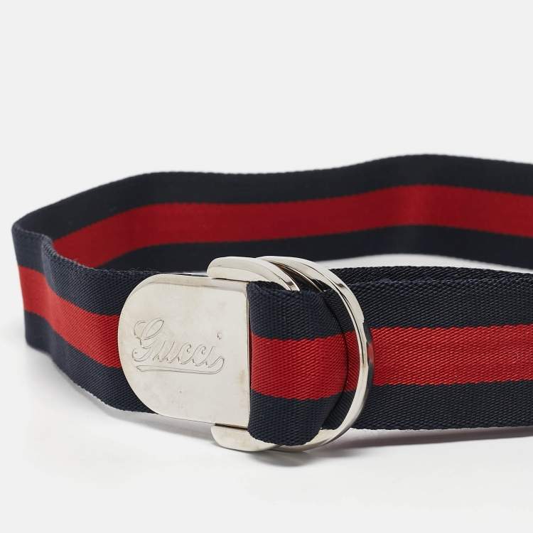 مملوكة مسبقًا Gucci Navy Blue/Red Web Canvas D Ring Buckle Belt 90CM