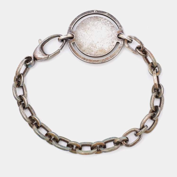 Pre Owned Gucci Round Tag Sterling Silver Bracelet 