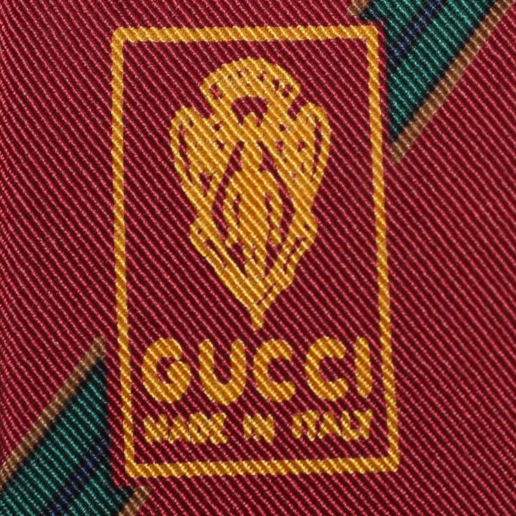 Pre Owned Gucci Burgundy/Green Horsebit G Interlocking Printed Silk Tie