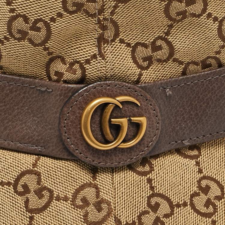Pre Owned Gucci Brown GG Canvas and Leather Trim Bucket Hat M