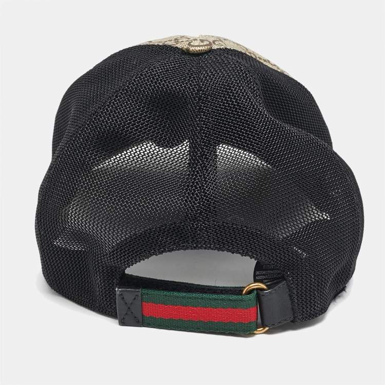 Pre Owned Gucci Beige Kingsnake Print Caoted Canvas and Mesh Baseball Cap 