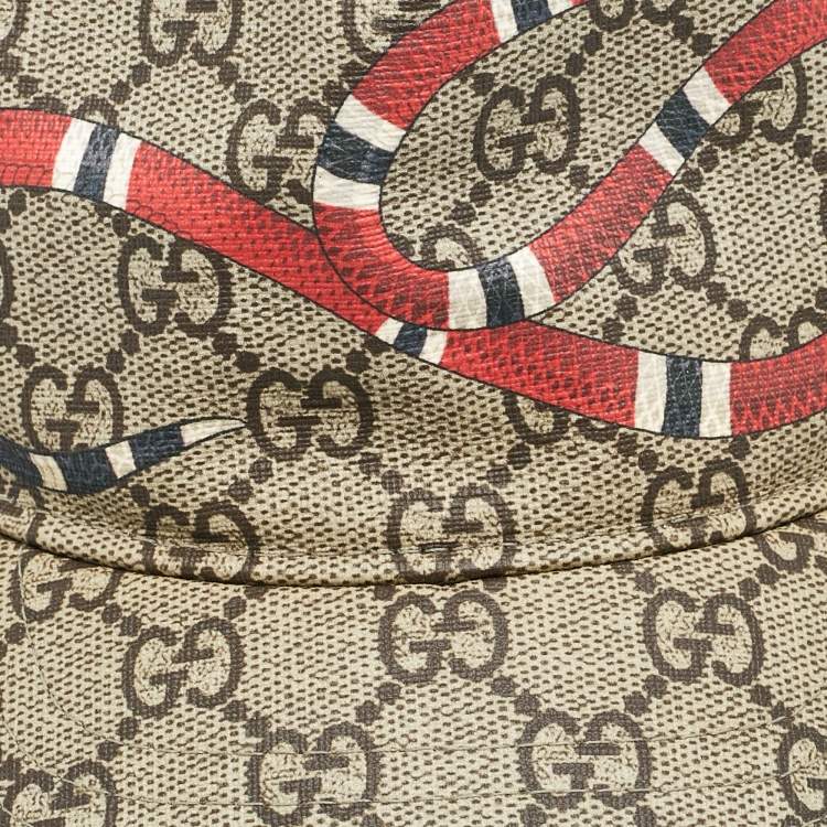 Pre Owned Gucci Beige Kingsnake Print Caoted Canvas and Mesh Baseball Cap 