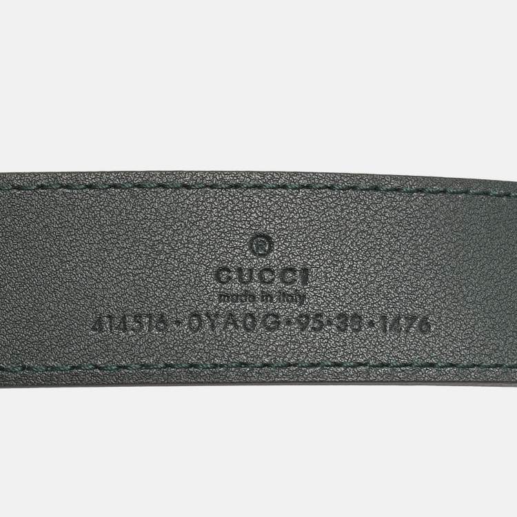 Pre Owned Gucci Dark Green Leather GG Marmont Buckle Belt 95 CM
