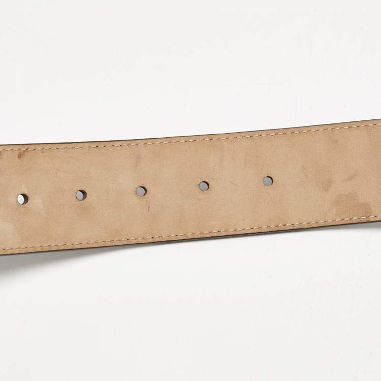 Pre Owned Gucci Brown Leather and Web Canvas GG Marmont Buckle Belt 85 CM