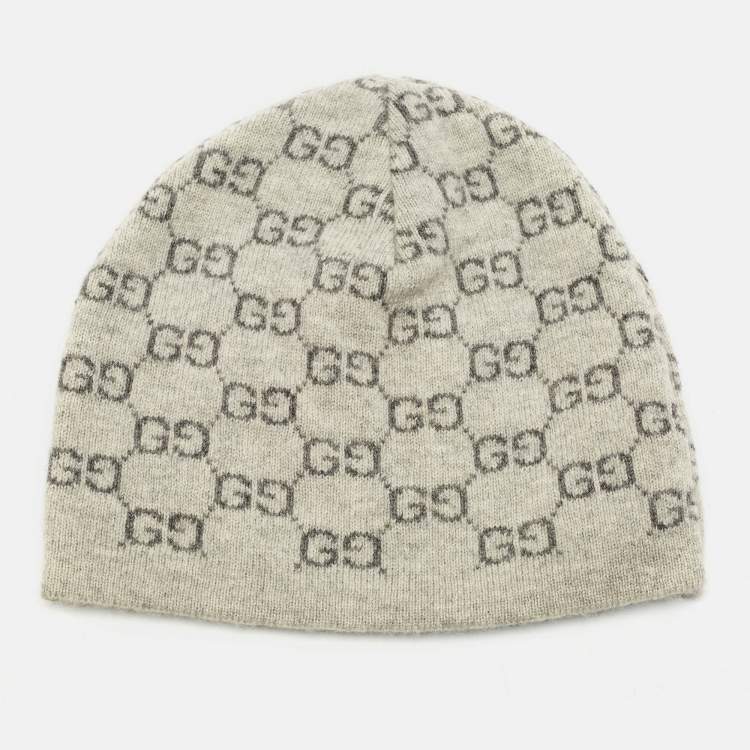 Pre Owned Gucci Grey GG Cashmere Beanie 