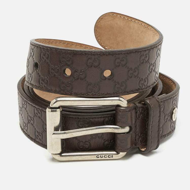 Pre Owned Gucci Brown Microguccissima Leather Buckle Belt 105 CM