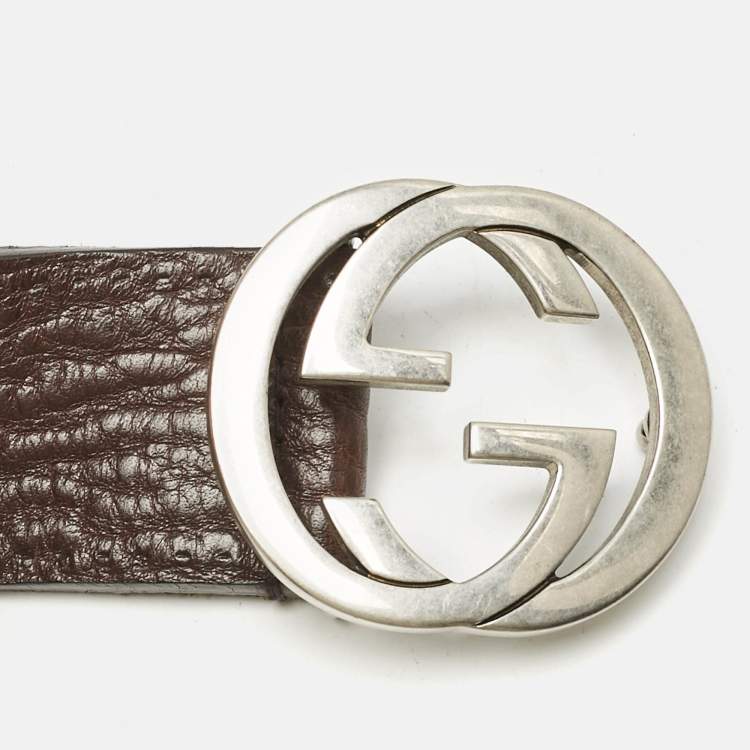 Pre Owned Gucci Brown Leather Interlocking G Buckle Belt 115 CM