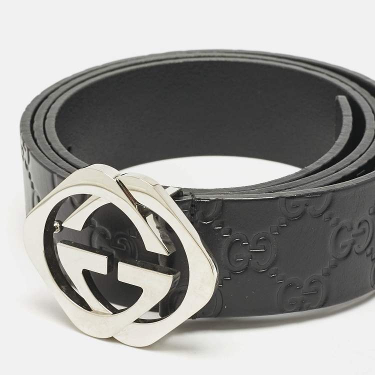 Pre Owned Gucci Black Guccissima Leather Square G Buckle Belt 110 CM