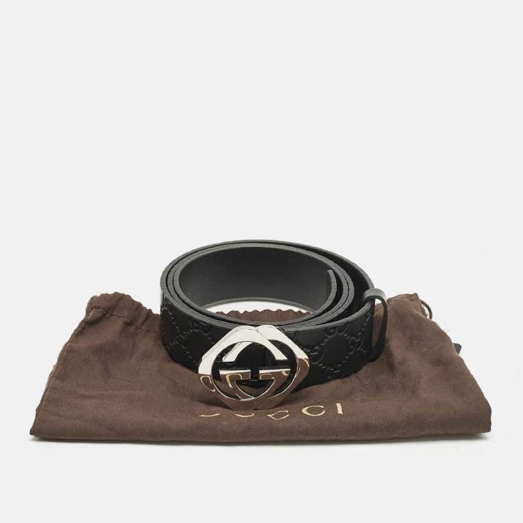 Pre Owned Gucci Black Guccissima Leather Square G Buckle Belt 110 CM