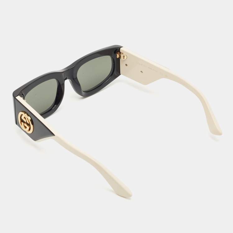 Pre Owned Gucci Black/White GG1664S Interlocking G Rectangular Sunglasses