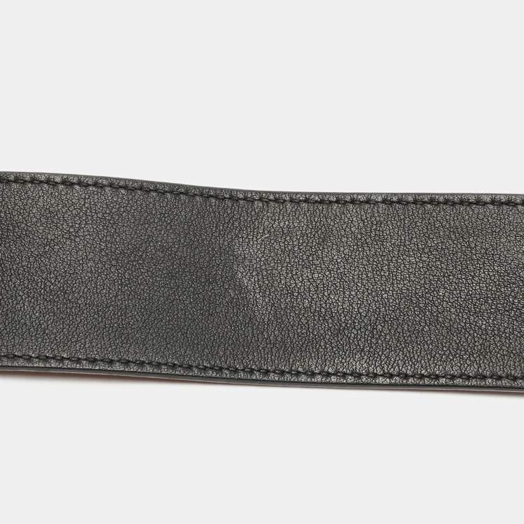 Pre Owned Gucci Black Leather Double G Buckle Belt 85CM
