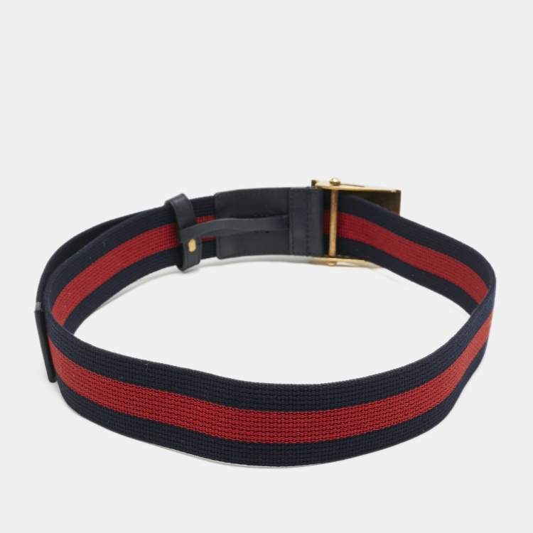مملوكة مسبقًا Gucci Red/Blue Web Canvas and Leather Bee Plague Buckle Belt 90CM