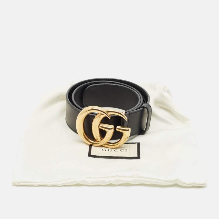 Pre Owned Gucci Black Leather GG Marmont Buckle Belt 70CM