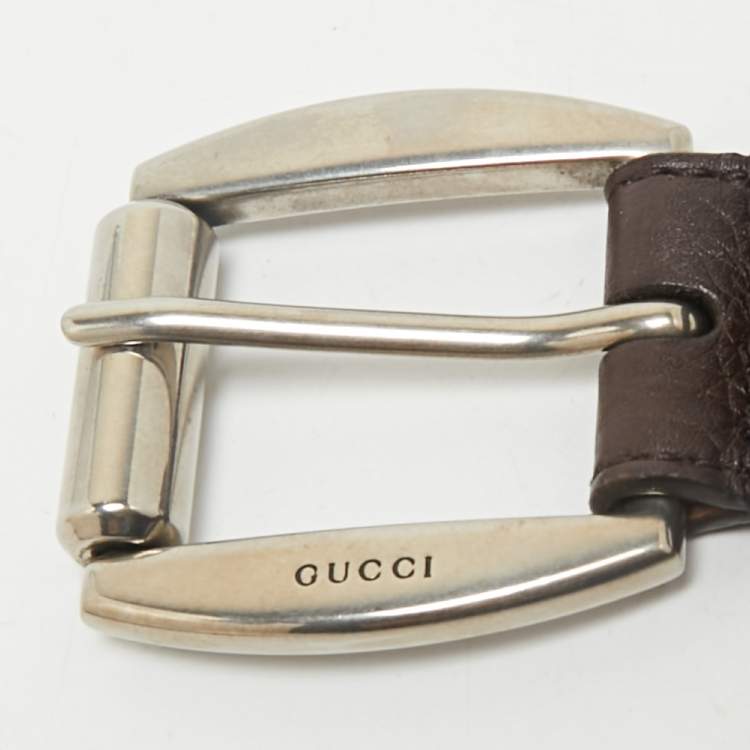 Pre Owned Gucci Brown Leather and Elastic Web Buckle Belt 90CM