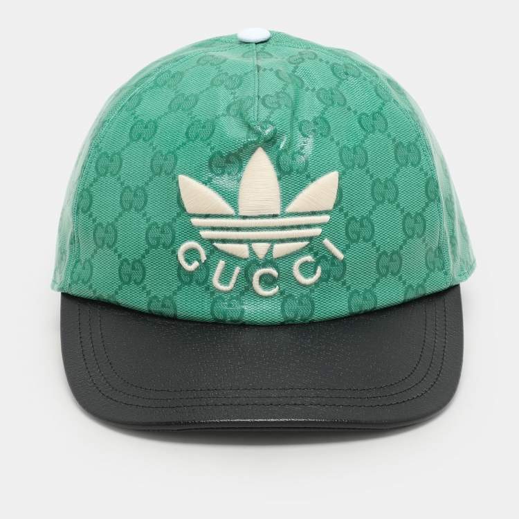 Pre Owned Gucci X Adidas Green GG Supreme Coated Canvas Baseball Cap L