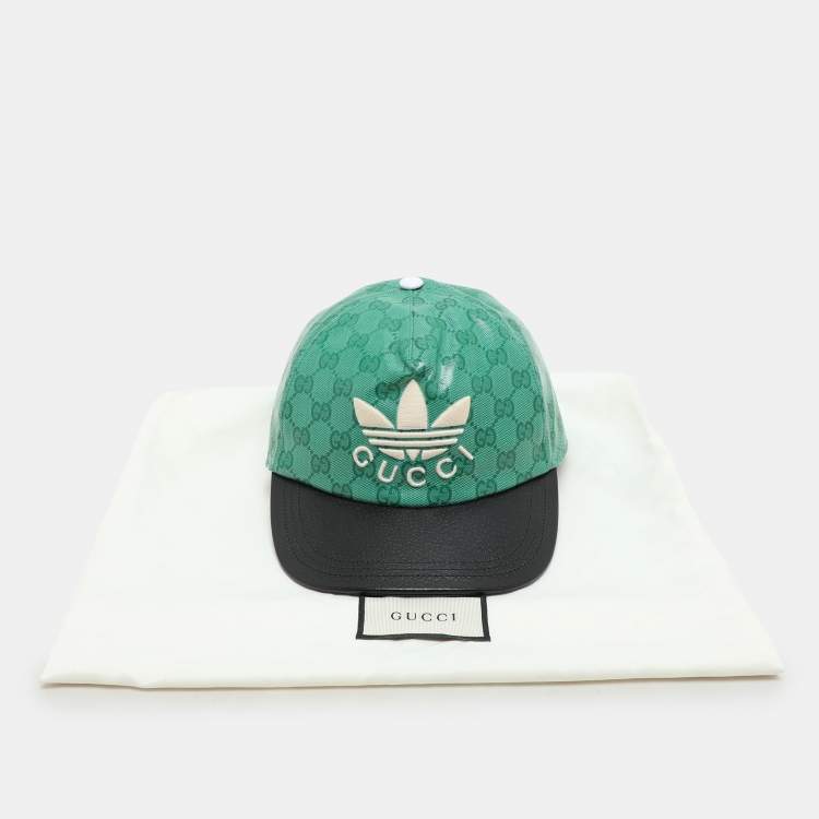 Pre Owned Gucci X Adidas Green GG Supreme Coated Canvas Baseball Cap L
