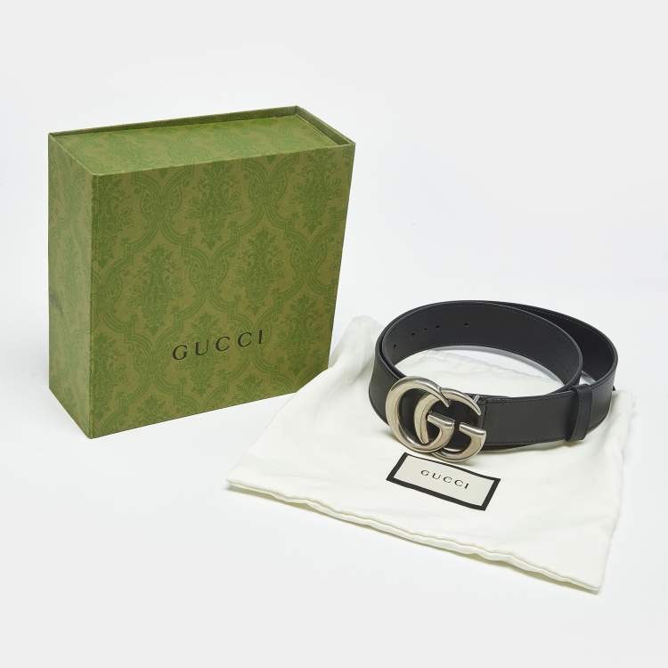 Pre Owned Gucci Black Leather GG Marmont Buckle Belt 95 CM