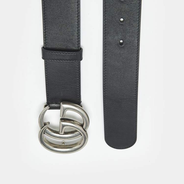 Pre Owned Gucci Black Leather GG Marmont Buckle Belt 95 CM