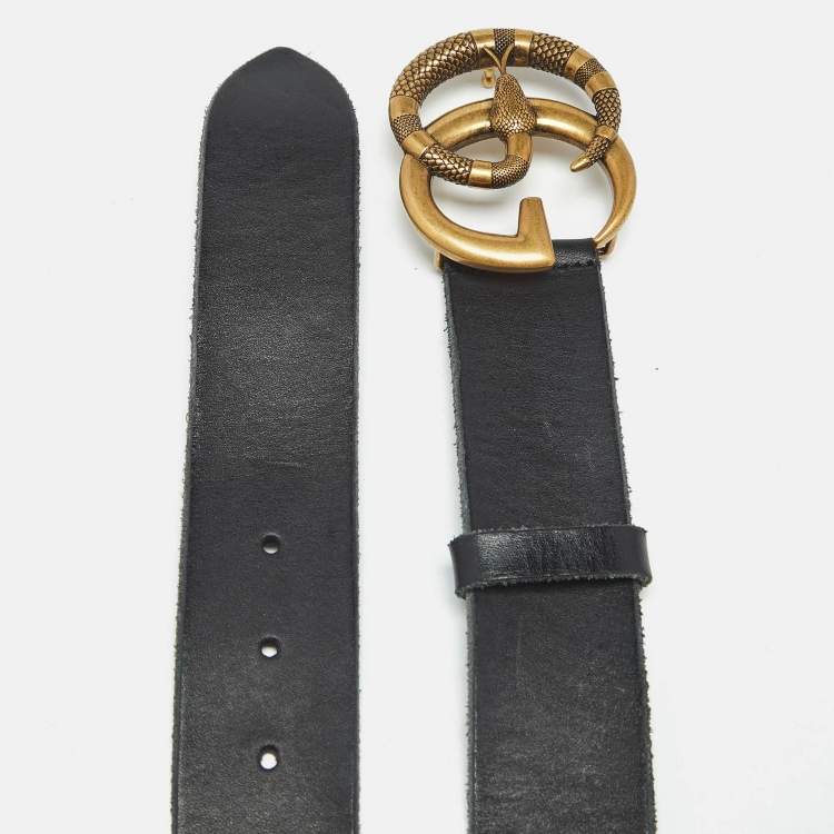 Pre Owned Gucci Black Leather Snake Double G Buckle Belt 100 CM