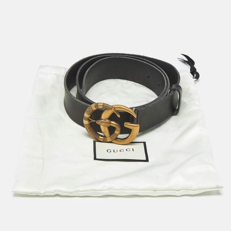 Pre Owned Gucci Black Leather Snake Double G Buckle Belt 100 CM