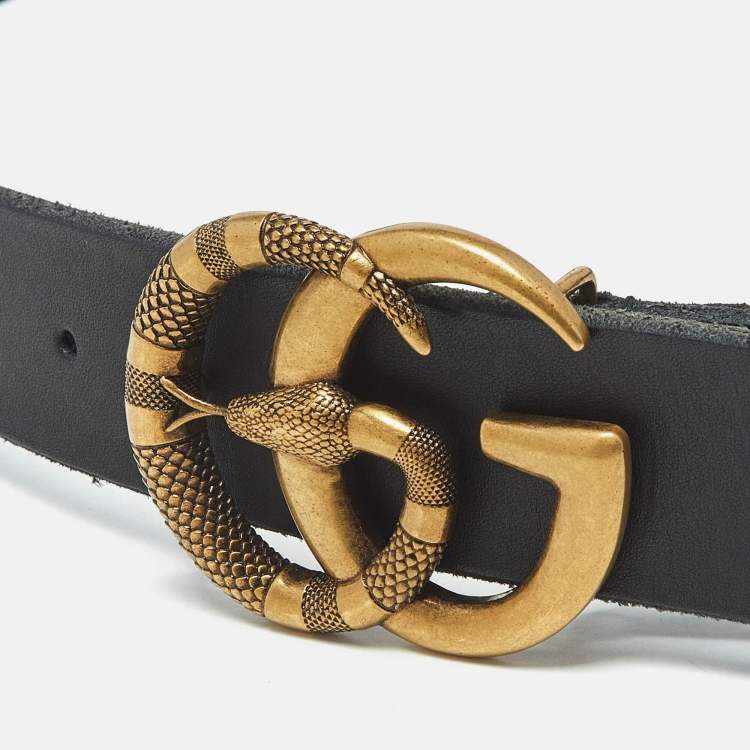 Pre Owned Gucci Black Leather Snake Double G Buckle Belt 100 CM