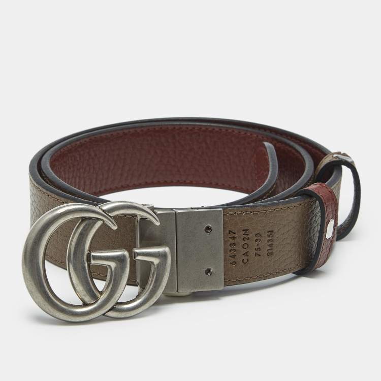 Pre Owned Gucci Burgundy/Brown Leather GG Marmont Reversible Belt 75 CM