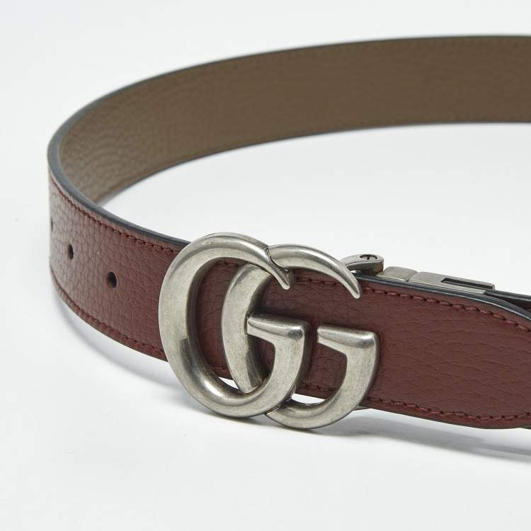 Pre Owned Gucci Burgundy/Brown Leather GG Marmont Reversible Belt 75 CM