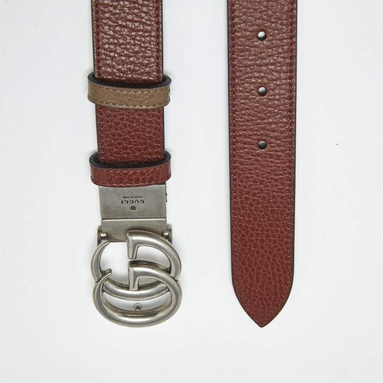 Pre Owned Gucci Burgundy/Brown Leather GG Marmont Reversible Belt 75 CM