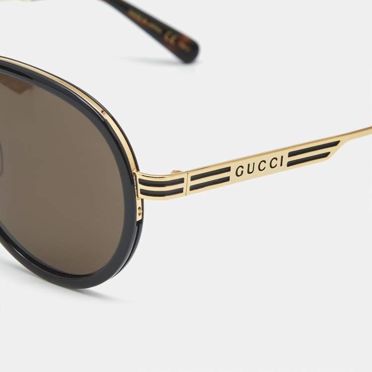 Pre Owned Gucci Black/Gold GG0982S Aviator Sunglasses